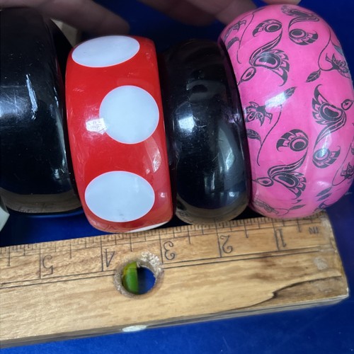 (27)mixed Multi Color Bangles Bracelet resin wood royal chunky Minnie polka dot - Picture 8 of 12