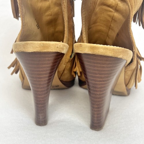 Vince Camuto Brown Jadon Open-Toe Fringe Ankle Booties 4”Block Heel Size 6 - Picture 6 of 17