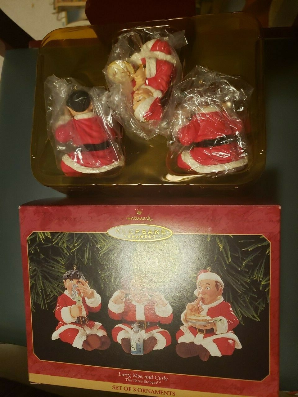 The three STOOGES flat aluminium CHRISTMAS ORNAMENT Moe Larry curly ornament