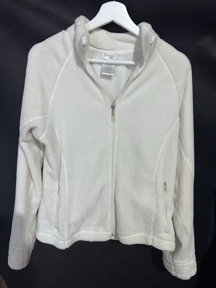 Jaqueta atlética Danskin marfim Sherpa zíper frontal com bolsos manga longa L 12/14 - Imagem 4 de 4