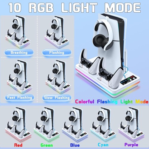 PS5/PS5 Slim Stand w/ Cooling Station Dual Controller Charging Station RGB Light - Picture 2 of 9