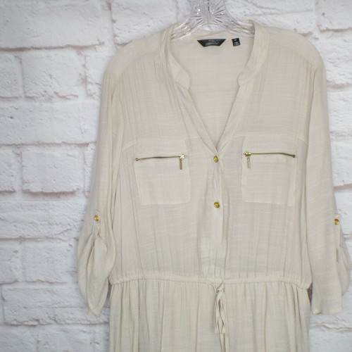 Abito Mlle Gabrielle 2X Beige Rotolo Tab Manica Semi Trasparente Scollo a V - Foto 5 di 9