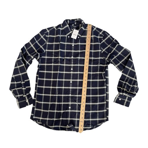 Nueva Camisa Oxford Informal Para Hombres J Crew Azul Marino Tattersall a Cuadros Flexible Mediana - Imagen 4 de 7