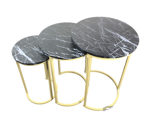 Set of 3 Round Marble Look MDF Steel Nesting Side Coffee Corner Tables 2 Colours - Picture 9 of 25