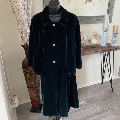 Vintage Black Velvet Flap Top Pockets Womens Evening Coat Size M - Bild 10 von 10