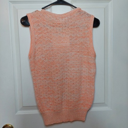 Levi Strauss & Co Vintage 70s Orange Pointelle Knit V Neck Vest Deadstock Size M - Picture 2 of 12