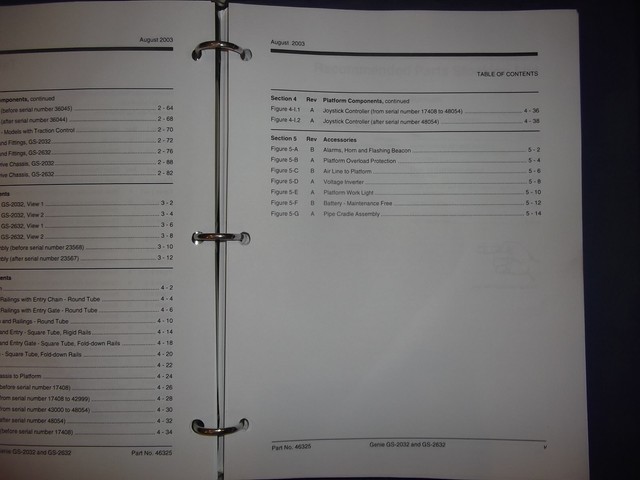 GENIE GS-2032 GS-2632 SCISSOR AERIAL MAN LIFT PARTS MANUAL BOOK CATALOG