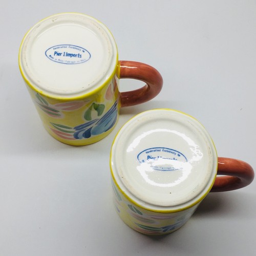 PIER 1 ONE IMPORTS Floral Flower Espresso Mini Coffee Mugs Cup Yellow set of 2. - Picture 8 of 8