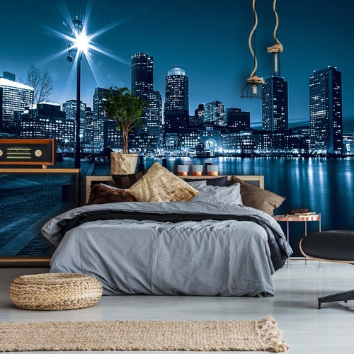 368x254 cm Wall mural Wallpaper living room Blue city skyline at night - Bild 7 von 10