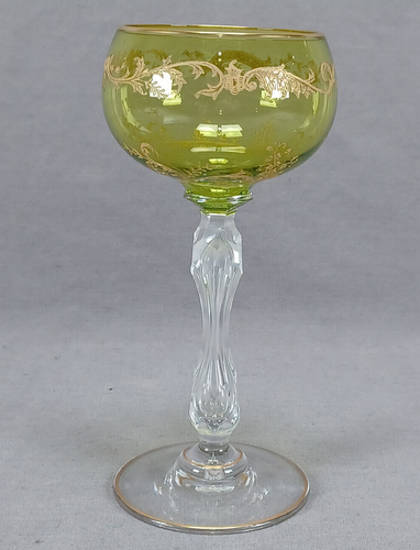 Antique Saint Louis Chartreuse Green Gilt Engraved Pattern 887 Hock Wine Glass C