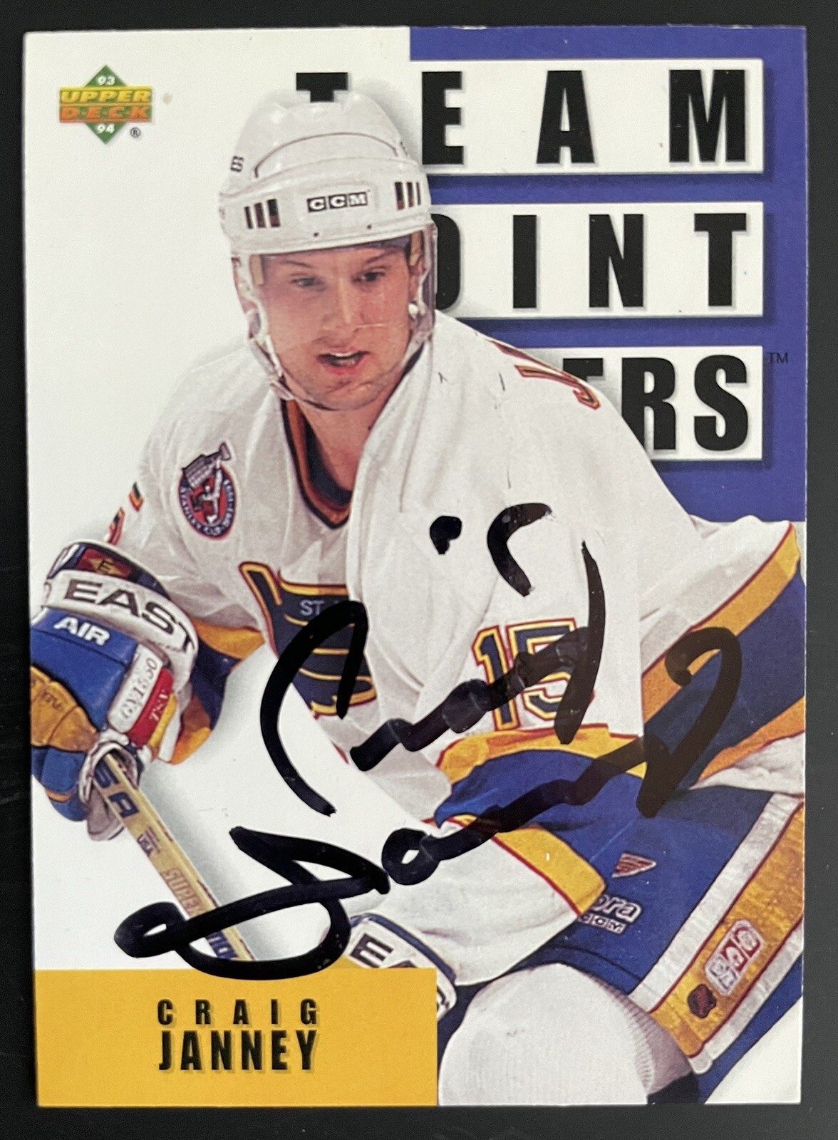 1993 Upper Deck Signed Craig Janney #303 Blues Autographed Card