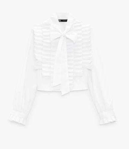 CAMISA ZARA MUJER NUEVA POPELINA BLANCA CON LAZO TALLA XS REF. 9878/190 - Imagen 5 de 6