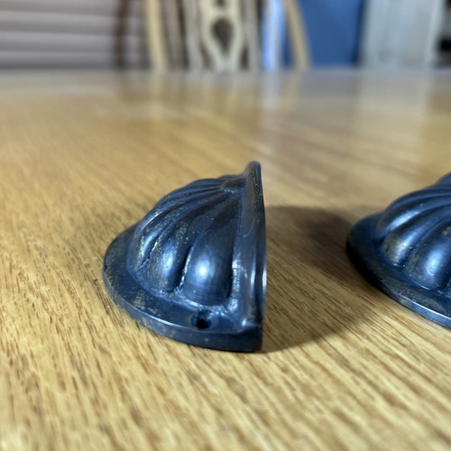 Vintage Center Cup Drawer Pulls 3" Metal Brass Color Heavy Clamshell Furniture - Picture 17 of 24