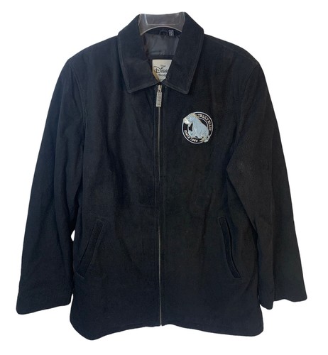 VTG The Disney Store Eeyore Black Suede Leather Jacket XL Embroidered Zip Front