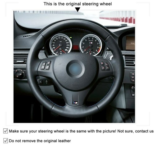 Black Leather Suede Steering Wheel Cover for BMW E91 E92 E93 E87 E81 E82 E88 L14 - Picture 6 of 8