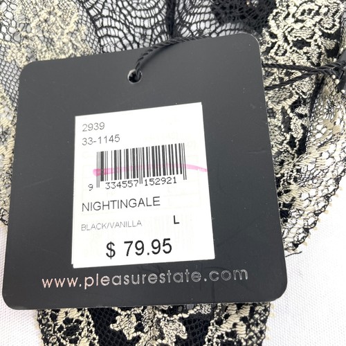 Pleasure State Nightingale Thong Size L Black Vanilla Floral Lace New - Picture 5 of 8