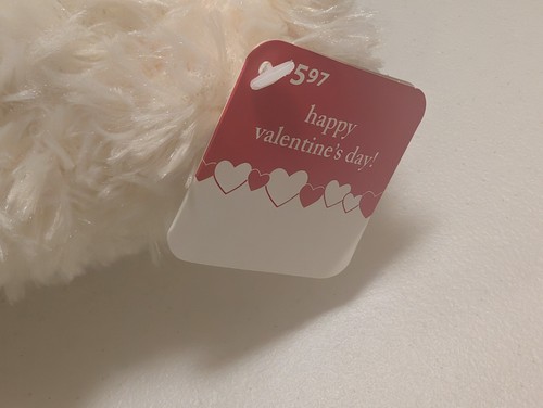 White Plush Teddy Bear 14" Soft Fur Happy Valentine's Day Tag Red Scarf - Picture 3 of 4