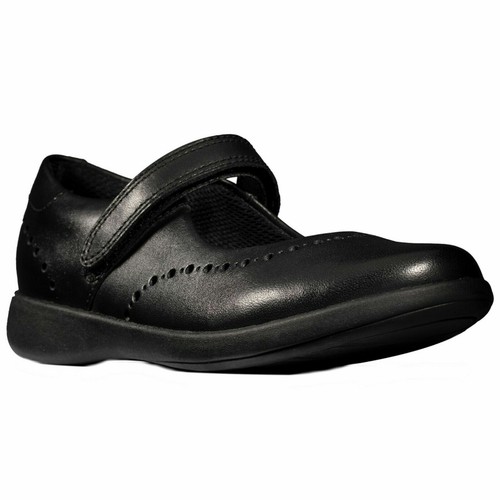 * SALE * GIRLS CLARKS ETCH CRAFT BLACK LEATHER RIPTAPE SHOES - Picture 2 of 9