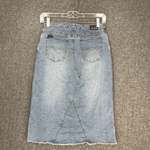 Vintage Mudd Jean Skirt Junior’s Size 1 Knee Length Low Rise 90s Y2K Raw Edge - Picture 13 of 14