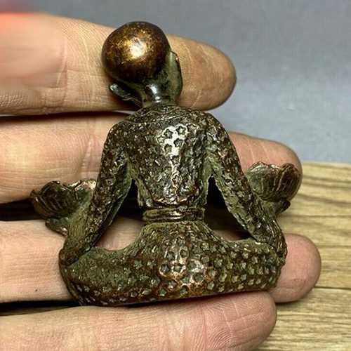 Brass Incense Burner Cone Holder Lotus Monk Buddhist Statue Decor Collection - Picture 3 of 3