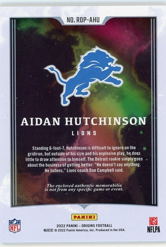 J523 AIDAN HUTCHINSON RC 2022 ORIGINS ROOKIE PATCH TURQUIOSE 3/25 LIONS #ROP-AHU - Picture 2 of 2