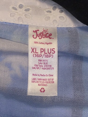 JUSTICE GIRLS 2 Pieces Shirt XL Plus (16P/18P) Double WEAVE PLAID Top BLUE/peach - Picture 9 of 17