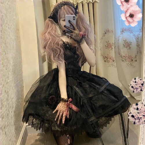 Japanese Victorian Gothic Lolita Dress VintageGirl Sweet Lace Rose PrincessDress - Picture 20 of 25