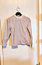 Vintage Field Manor Woman's Brown & White Stripe Blouse Sz 4 Long Sleeve, Lace