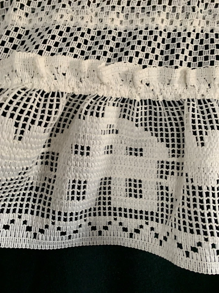 Cortina cenefa ventana encaje ganchillo 1 par 12x46" ancho crema casa diseño corazón Foto 3 de 4