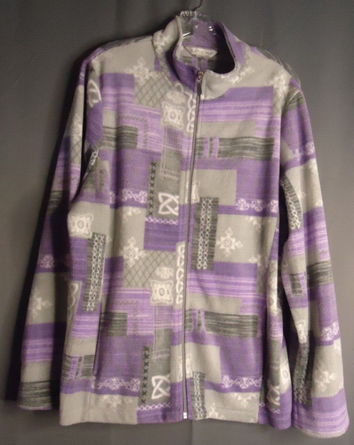 Allison Daley Fleece Full Zip Sweatshirt Purple Gray Print Womens Size Large - Picture 2 of 9