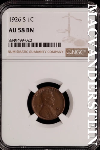 1926-S Lincoln Wheat Cent - NGC AU 58 BN - Scarce  No Reserve  #SLH250