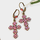 Aurora Borealis Crystals New Gift Box Michal Negrin Cross Earrings Delicate Pink