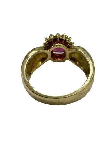 Estate 1.51 ctw Cushion Ruby & Round Diamond Halo Cocktail Ring 18k Yellow Gold - Picture 5 of 6