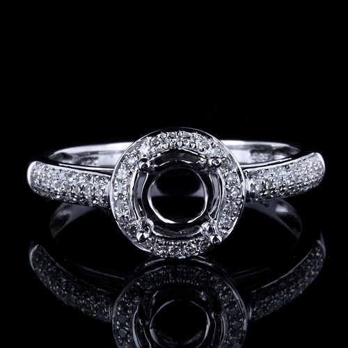 10k White Gold Fine Classic Jewelry Ring Round 6mm Semi Mount 0.37ct Diamonds - Picture 10 of 12