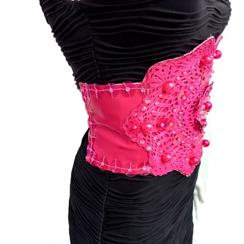women accessories big belt rhinestones faux leather crochet pink sequins luxury - Picture 2 of 12