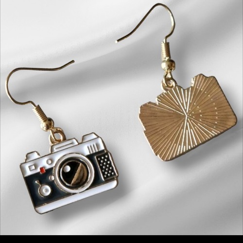 Retro Camera Enamel Dangle Earrings ~ Photography Gift. - Picture 3 of 7
