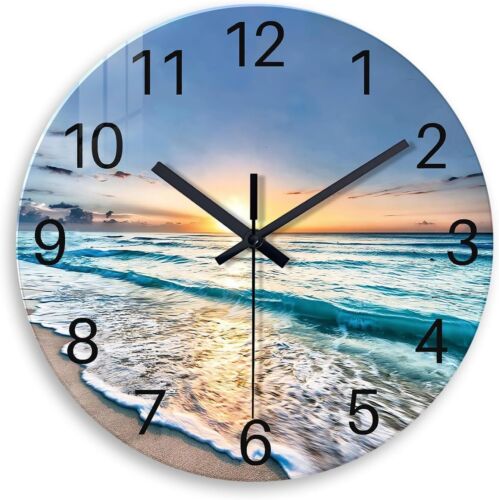 Modern 24'' Blue Glass Silent Wall Clock - Perfect for Living Room Decor - Picture 3 of 10