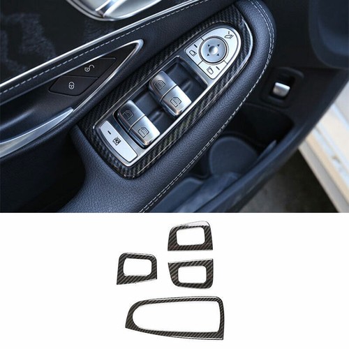 For Benz C-Class 2015-2021 ABS Carbon Fiber Window Lock Lift Panel Trim Frame 4x - Picture 1 of 7
