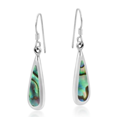Colorful Teardrops Sterling Silver Inlaid Rainbow Abalone Shell Dangle Earrings - Picture 2 of 5