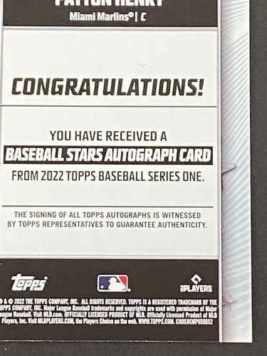 Payton Henry 2022 Topps Series 1 Baseball Stars RC Auto #BSA-PH - Picture 9 of 10