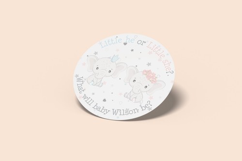 Personalised Gender Reveal Stickers Labels Gift Tags Cute Elephant Baby Shower - Picture 2 of 3