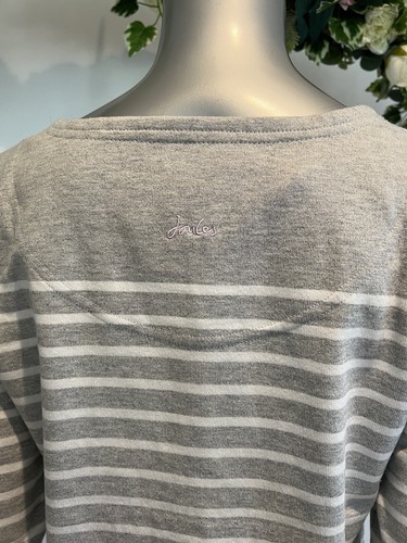 JOULES Harbour Top Womens Size 10 Grey Stripe Embroidered Rainbow NEW OB73 - Picture 21 of 24