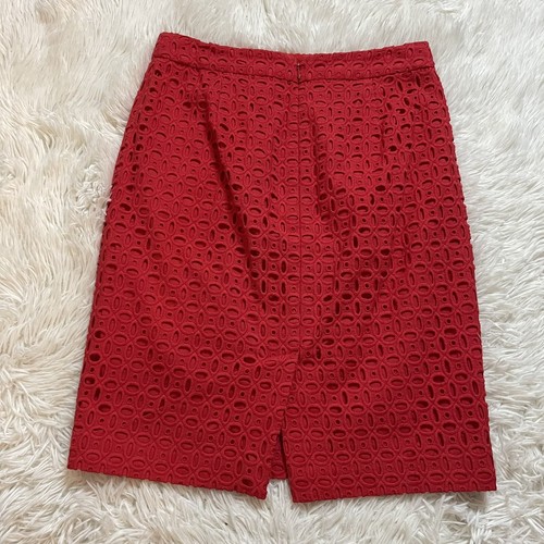 J. Crew No. 2 Red Pencil Skirt Women Size 2 XS Eyelet Career Embroidered -N1 - Picture 9 of 9