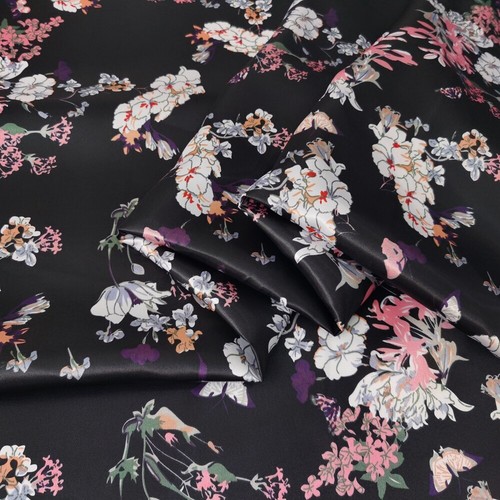1yard X 1.48meter Floral Butterfly Satin Fabric Soft Scarf Sleep Gown Material  - Picture 4 of 12