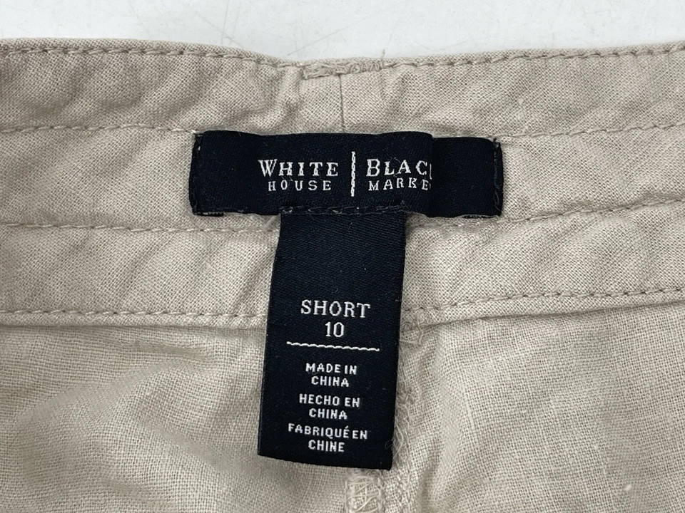 "Pantalones cortos de lino White House Black Market para mujer talla 10 tiro medio beige 34"" cintura" Foto 2 de 4
