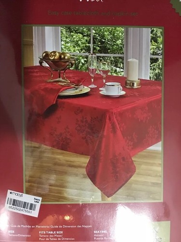 Homewear Tablecloth and Napkin Set Dinner Party Color Red - Picture 6 of 12