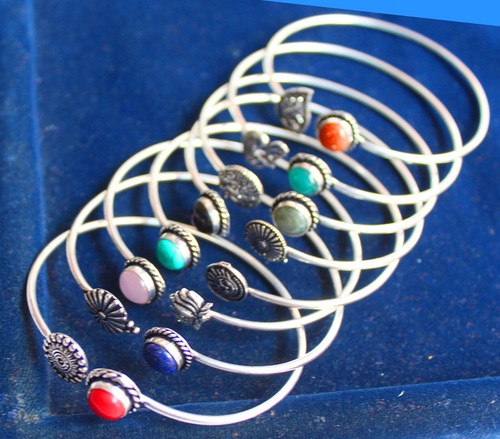 Venta al por mayor Brazalete Brazalete Mezcla Piedras Preciosas Hecho a Mano Plata Superpuesto Brazalete Brazalete - Imagen 8 de 12