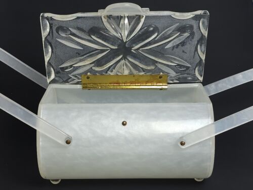 Borsetta scatola botte lucite stile intagliato vintage perla marmorizzata metà secolo LEGGI TUTTO - Foto 9 di 24