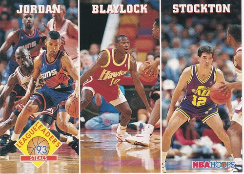 1993-94 NBA Hoops JORDAN/ BLAYLOCK/ STOCKTON 93 Steals Leaders card #289
