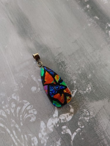 Ciondolo vintage lamina dicroica vetro metallizzato argento sterling artigianale fatto a mano - Foto 3 di 8